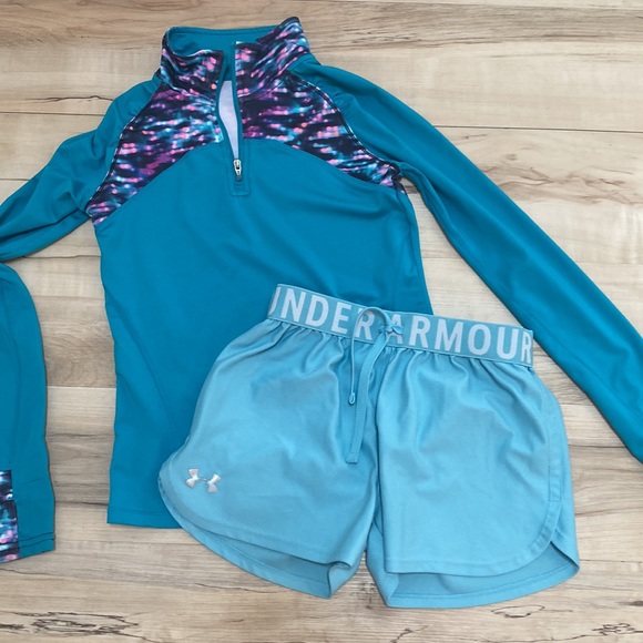 Girls M Under Armour Loose Shorts and Champion 9 Long Sleeve Pullover - Picture 1 of 11